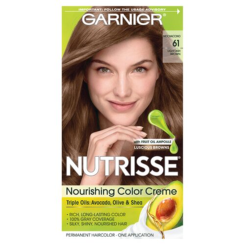 Garnier Nutrisse Mochaccino 61 Light Ash Brown Permanent Haircolor, one application