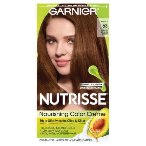 Garnier Nutrisse Chestnut 53 Medium Golden Brown Permanent Haircolor, one application