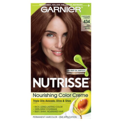 Garnier Nutrisse Chocolate Chestnut 434 Deep Chestnut Brown Permanent Haircolor, one application