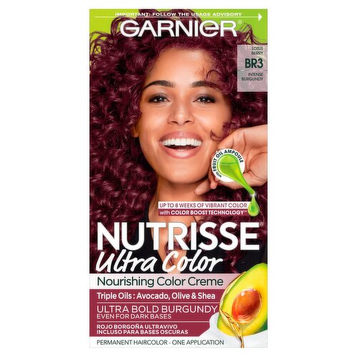 Garnier Nutrisse Ultra Color Lotus Berry BR3 Intense Burgundy Permanent Haircolor, one application