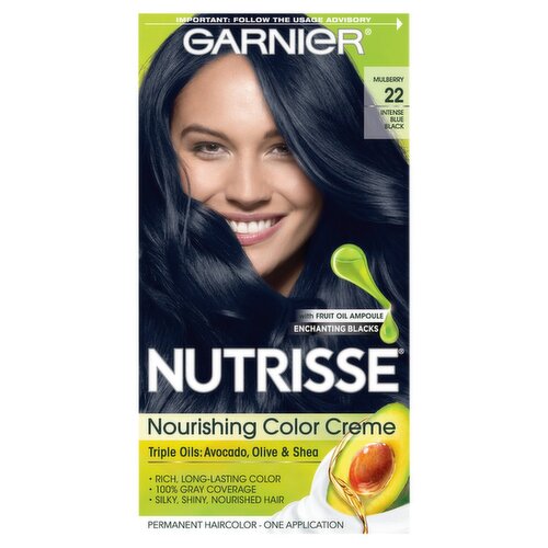 Garnier Nutrisse Nourishing Color Creme Mulberry 22 Black Permanent Haircolor, one application