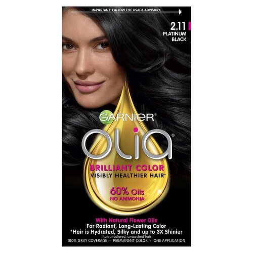 Garnier Olia 2.11 Platinum Black Permanent Haircolor, one application