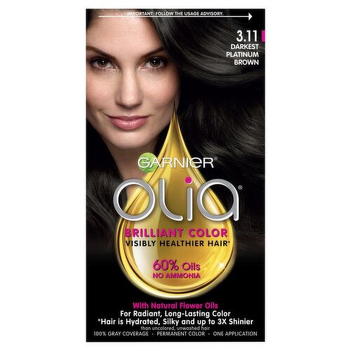 Garnier Olia 3.11 Darkest Platinum Brown Permanent Color, one application