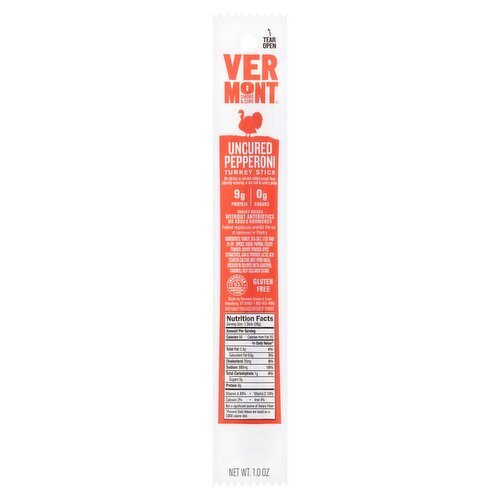 Vermont Smoke & Cure Uncured Pepperoni Turkey Stick, 1.0 oz