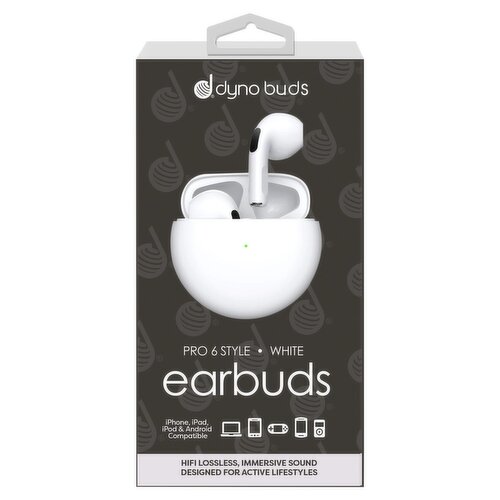 Dyno Buds Pro 6 Style White Wireless Charging Earbuds