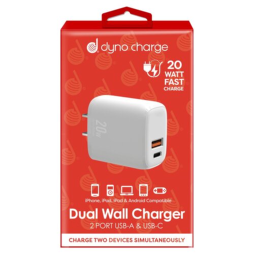 Dyno Charge 2 Port USB-A & USB-C Dual Wall Charger