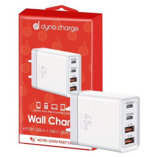 Dyno Charge 4 Port USB-A + USB-C Quad Charge Wall Charger