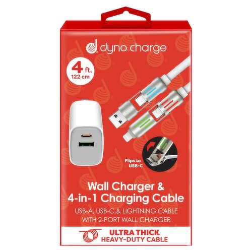 Dyno Charge 4 ft. Ultra Thick Wall Charger & 4-in-1 Charging Cable