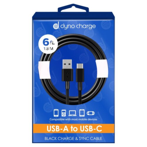 Dyno Charge 6 ft. USB-A to USB-C Black Charge & Sync Cable