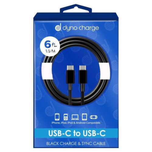 Dyno Charge 6 ft. USB-C to USB-C Black Charge & Sync Cable