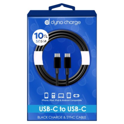 Dyno Charge 10 ft. USB-C to USB-C Black Charge & Sync Cable