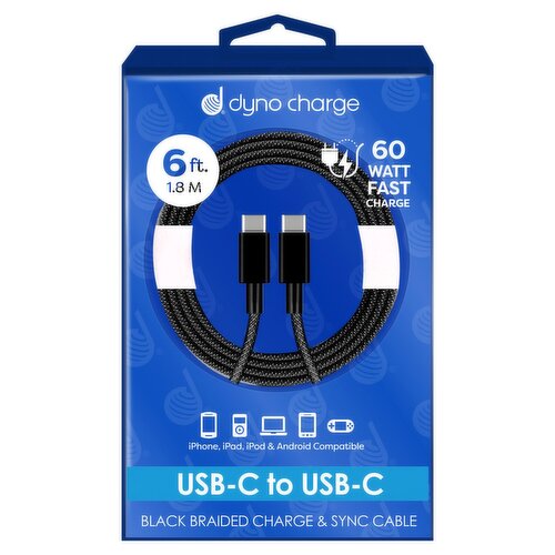 Dyno Charge 6 ft. USB-C to USB-C Black Braided Charge & Sync Cable