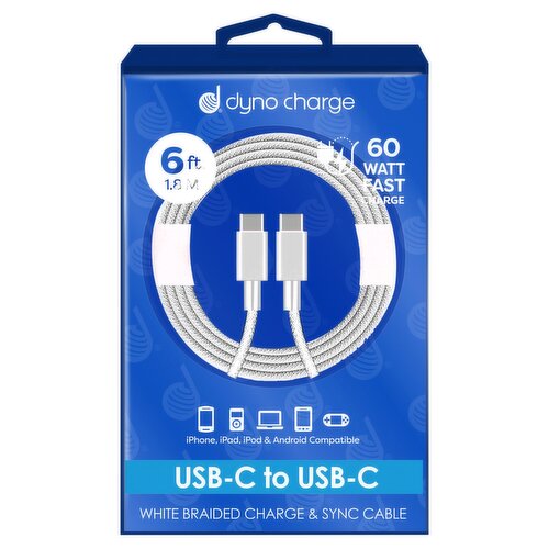 Dyno Charge 6 ft. USB-C to USB-C White Braided Charge & Sync Cable
