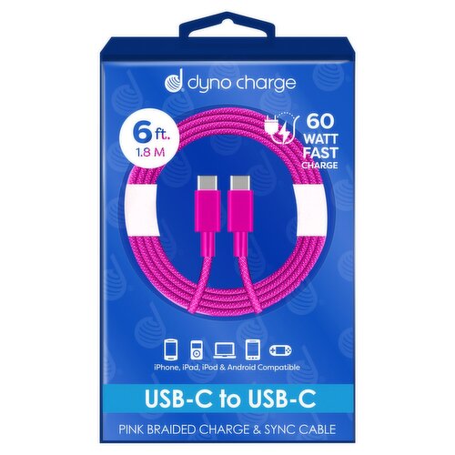 Dyno Charge 6 ft. USB-C to USB-C Pink Braided Charge & Sync Cable