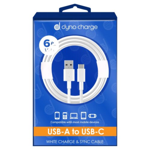 Dyno Charge 6ft. USB-A to USB-C White Charge & Sync Cable