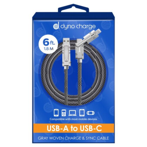 Dyno Charge 6 ft. USB-A to USB-C Gray Woven Charge & Sync Cable