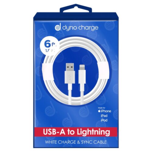 Dyno Charge 6 ft. USB-A to Lightning White Charge & Sync Cable
