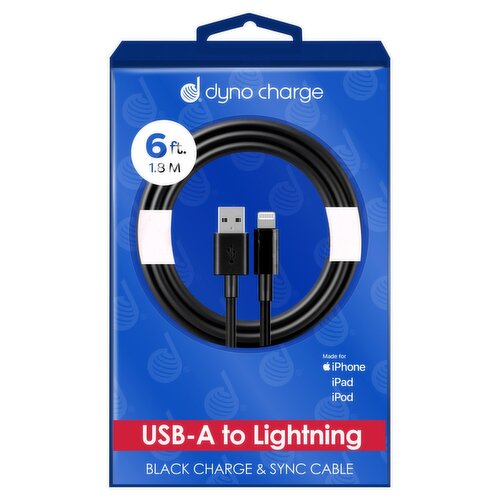 Dyno Charge 6 ft. USB-A to Lightning Black Charge & Sync Cable