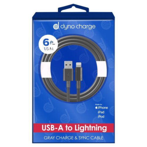 Dyno Charge 6 ft. USB-A to Lightning Gray Charge & Sync Cable