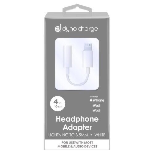Dyno Charge Lightning to 3.5mm White Headphone Adapter