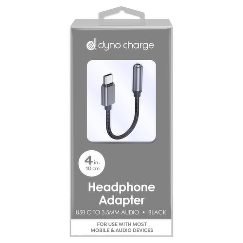 Dyno Charge USB C to 3.5mm Audio Black Headphone Adapter