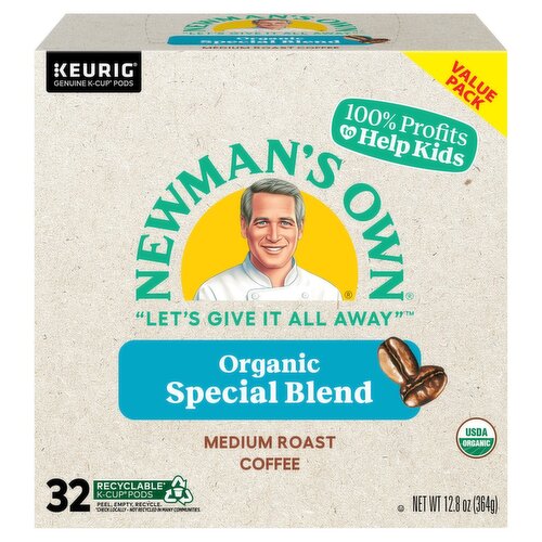 Newman's Own Organic Special Blend Medium Roast Coffee K-Cup Pods Value Pack, 32 count, 12.8 oz