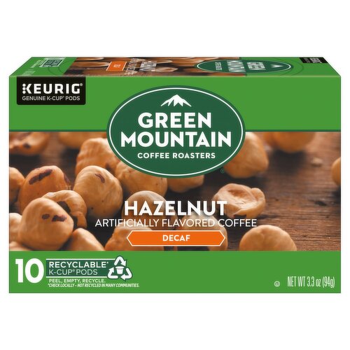 Green Mountain Coffee Roasters Hazelnut Decaf Coffee K-Cup Pods, 10 count, 3.3 oz