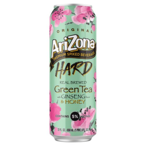 Arizona Original Hard Green Tea with Ginseng Flavor & Honey Premium Spiked Beverage, 22 fl oz