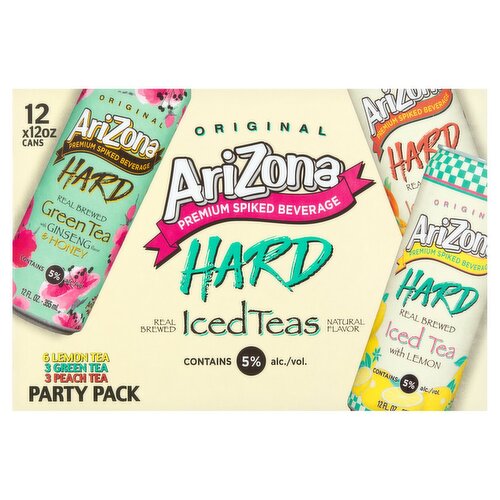 AriZona Original Hard Iced Teas Premium Spiked Beverage Party Pack, 12 count, 12 oz