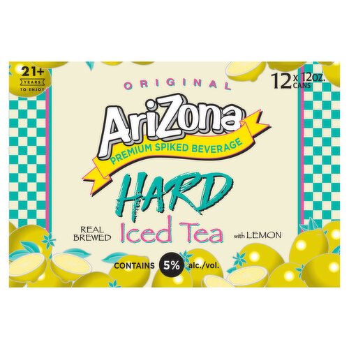 AriZona Original Hard Iced Tea with Lemon Premium Spiked Beverage, 12 count, 12 oz