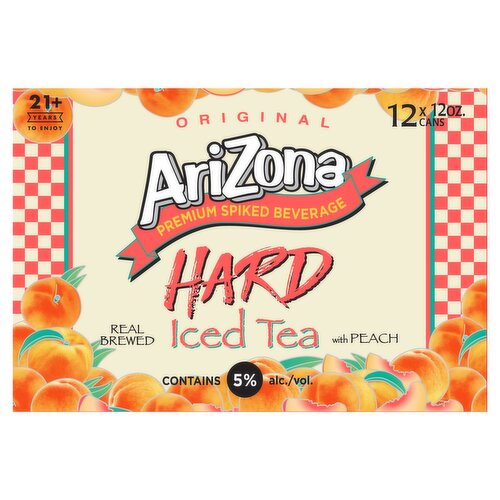 AriZona Original Hard Iced Tea with Peach Premium Spiked Beverage, 12 count, 12 oz