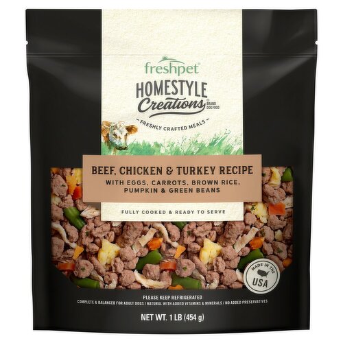 Freshpet Homestyle Creations Freshly Crafted Meals Beef, Chicken & Turkey Recipe Dog Food, 1 lb