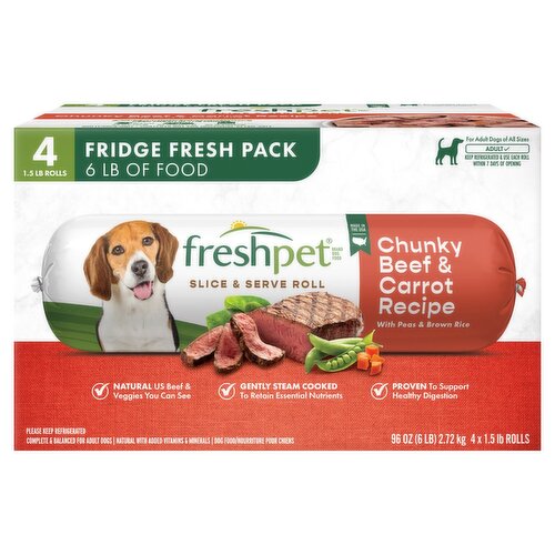 Freshpet Chunky Beef & Carrot Recipe Slice & Serve Roll Adult Dog Food, 1.5 lb, 4 Count