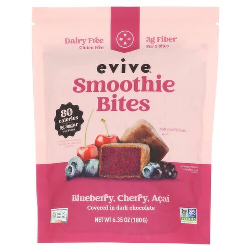 Evive Blueberry, Cherry, Açaí Smoothie Bites Covered in Dark Chocolate, 6.35 oz