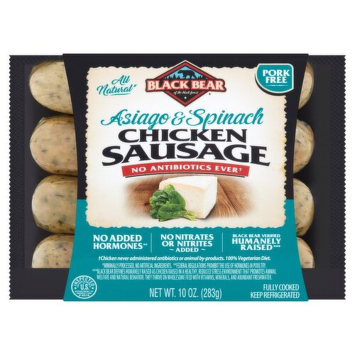 Black Bear Asiago & Spinach Chicken Sausage, 10 oz