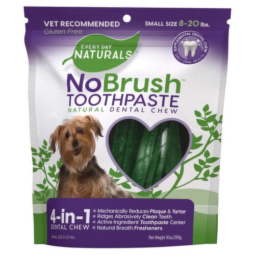 Every Day Naturals NoBrush Toothpaste 4-in-1 Natural Dental Chew, Small Size, 10 oz