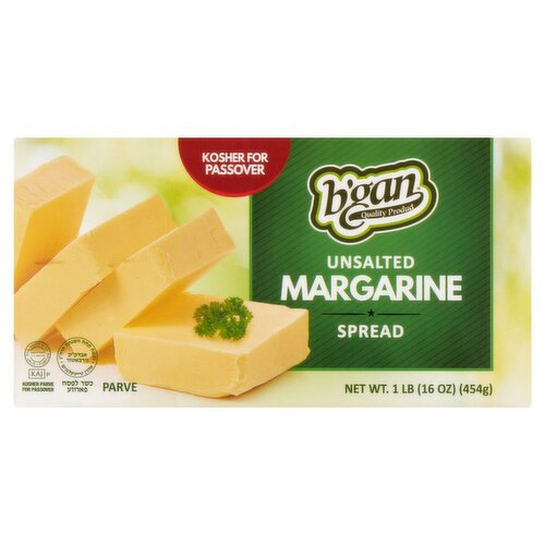 B'gan Unsalted Margarine Spread, 1 lb, 16 oz
