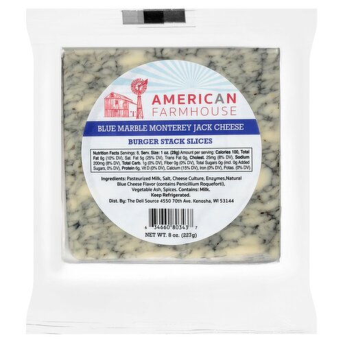 American Farmhouse Burger Stack Slices Blue Marble Monterey Jack Cheese, 8 oz