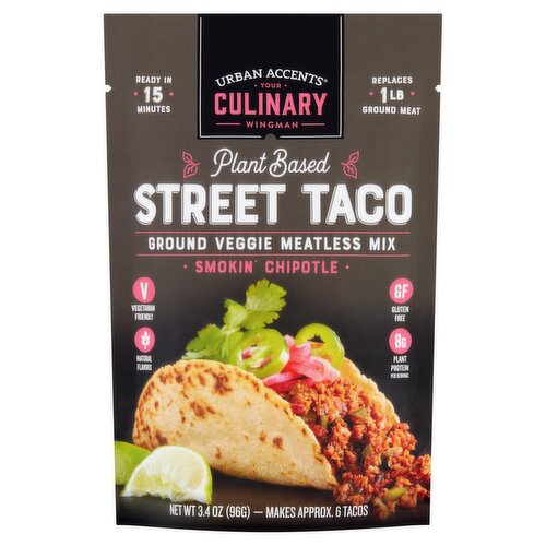 Urban Accents Plant Based Street Taco Smokin' Chipotle Ground Veggie Meatless Mix, 3.4 oz