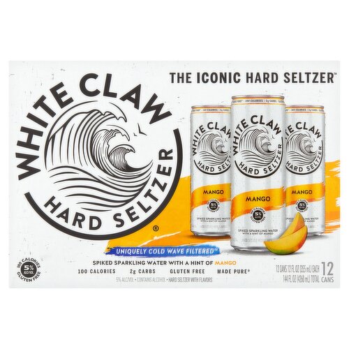 White Claw Spiked Sparkling Water with a Hint of Mango Hard Seltzer, 12 fl oz, 12 count