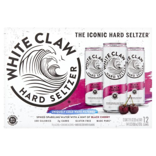 White Claw Spiked Sparkling Water with a Hint of Black Cherry Hard Seltzer, 12 fl oz, 12 count