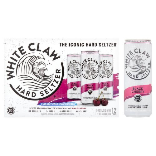 White Claw Spiked Sparkling Water with a Hint of Black Cherry Hard Seltzer, 12 fl oz, 12 count