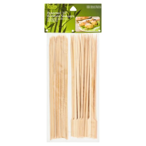 Assorted 10" Bamboo Skewers, 36/75 count