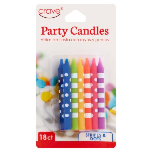 Crave Stripes & Dots Party Candles, 18 count