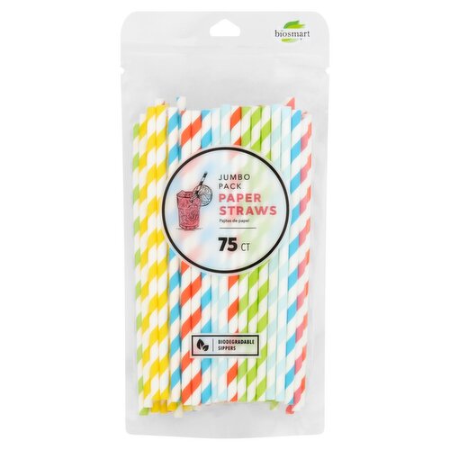 Biosmart Paper Straws Jumbo Pack, 75 count
