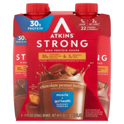 Atkins Strong Chocolate Peanut Butter High Protein Shake, 11 fl oz, 4 count