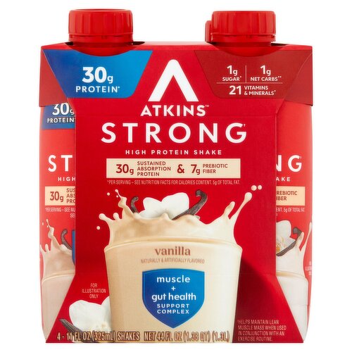 Atkins Strong Vanilla High Protein Shake, 11 fl oz, 4 count