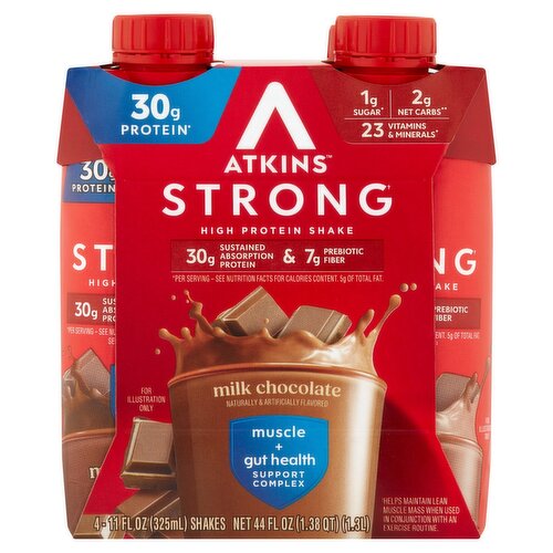 Atkins Strong Milk Chocolate High Protein Shake, 11 fl oz, 4 count