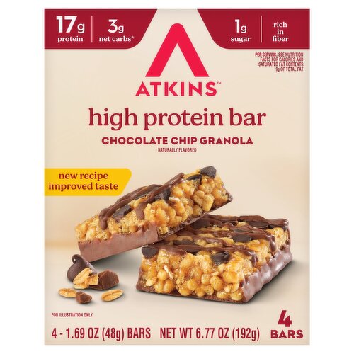 Atkins Chocolate Chip Granola High Protein Bar, 1.69 oz, 4 count