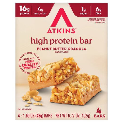 Atkins Peanut Butter Granola High Protein Bar, 1.69 oz, 4 count